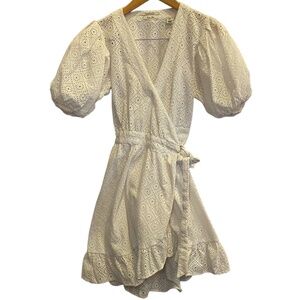 Scotch and Soda Broderie Anglaise Wrap White Eyelet  cotton mini dress sz S
